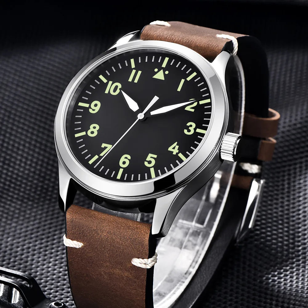 Custom Logo Sapphire Miyota Automatic Corgeut Watch 42mm Military Men Sports Sterile Dial Luminous Leather Mechanical Wristwatch