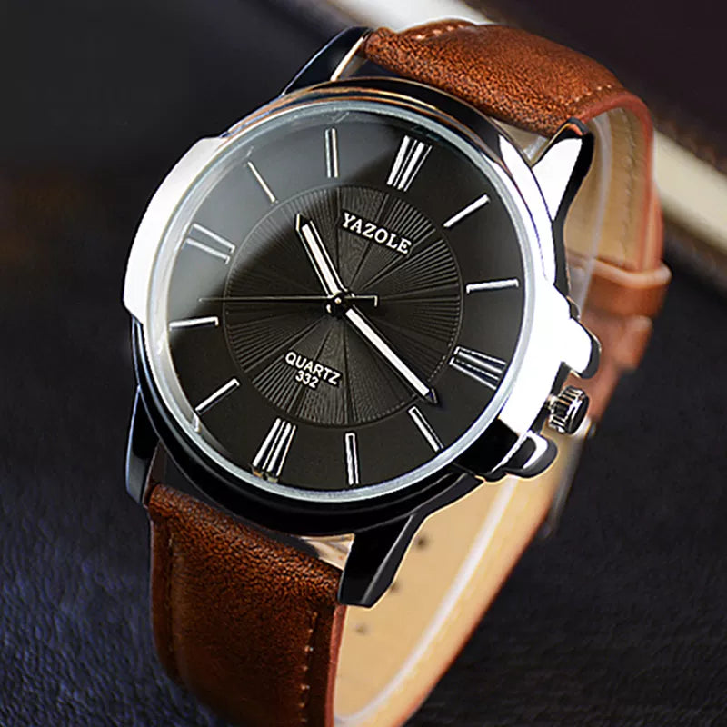 New YAZOLE Mens Watches Top Brand Luxury Blue Glass Watch Men Watch Waterproof Leather Roman Men's Watch Male Clock relojes saat