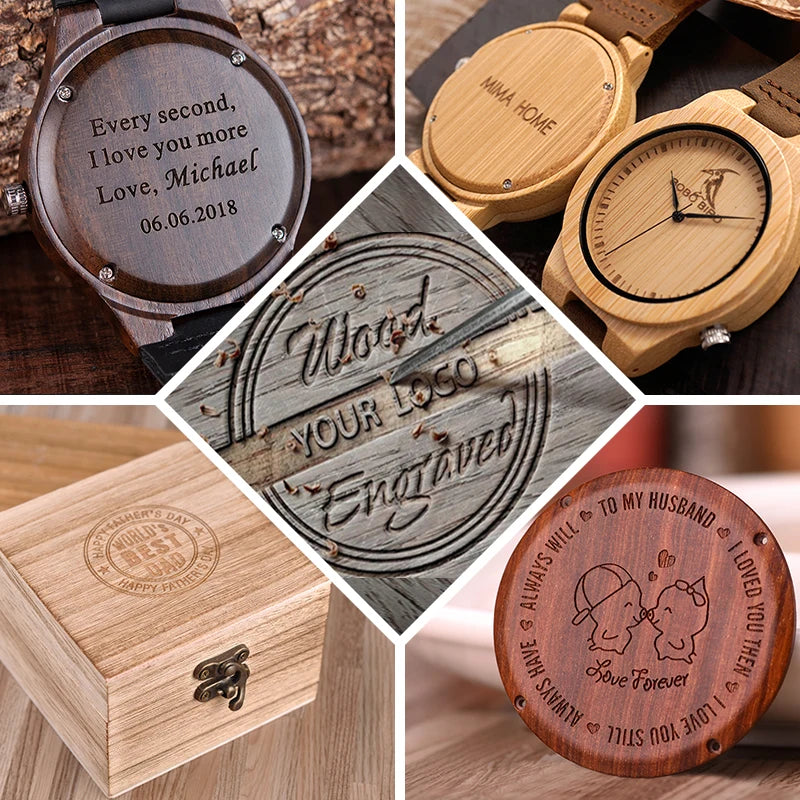 Personalized Gift Brand Logo MESSAGE Engraved Carved Laser Charge on Wood Watches Name Customize Service ONLY No Watch