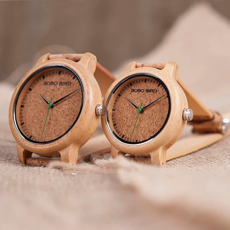 BOBO BIRD Lovers Watches Wooden Timepieces Handmade Cork Strap Bamboo Women Watch Luxury in Box Custom Logo Drop Shipping