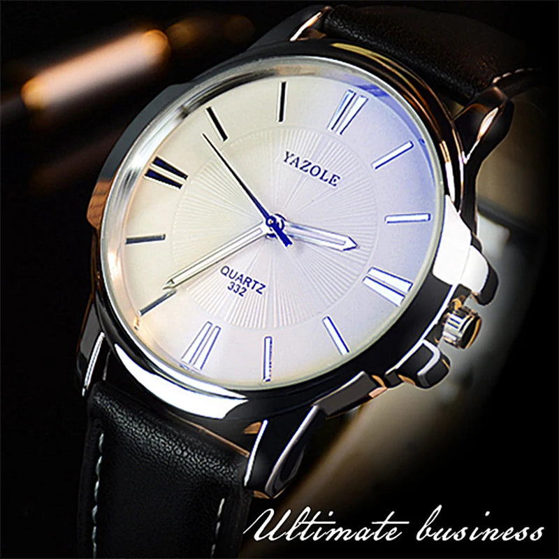 New YAZOLE Mens Watches Top Brand Luxury Blue Glass Watch Men Watch Waterproof Leather Roman Men's Watch Male Clock relojes saat