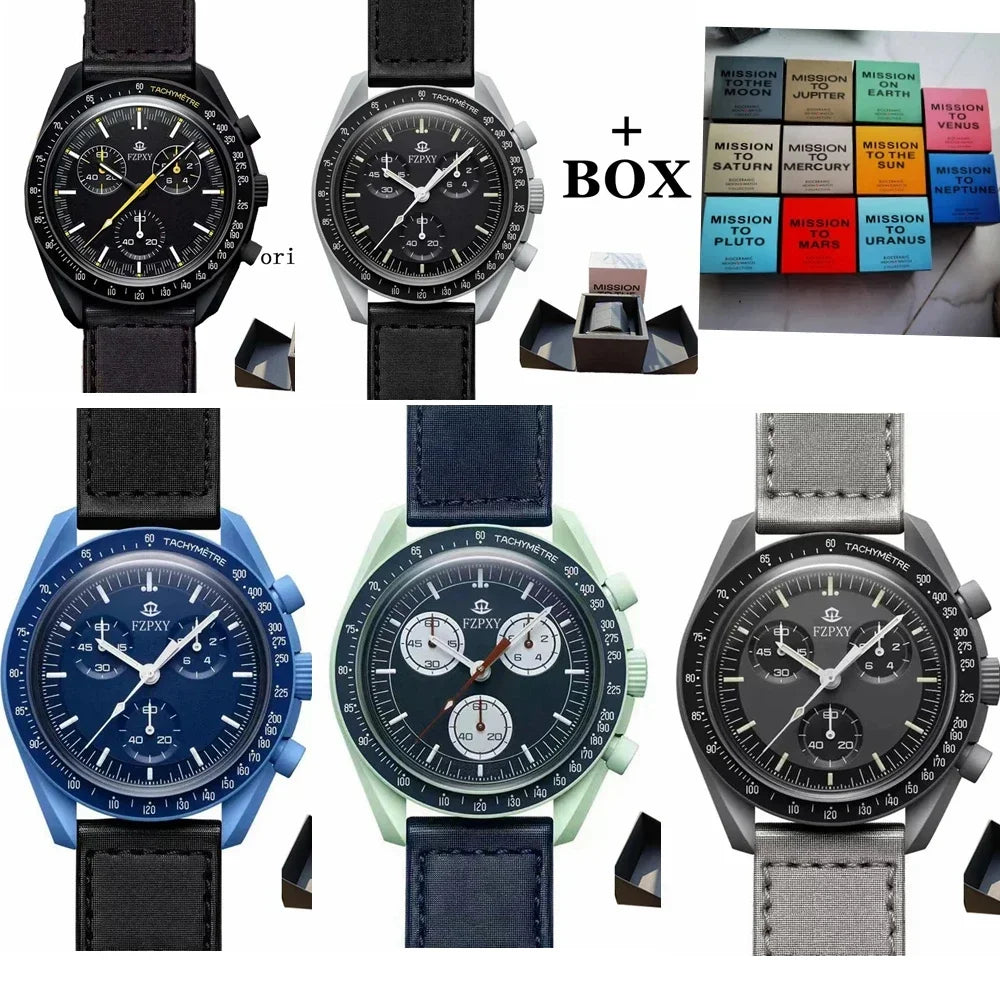 AAA Original Brand with Original Box Moon Watches for Mens Multifunction Plastic Case Watch Chronograph Explore Planet Top Clock