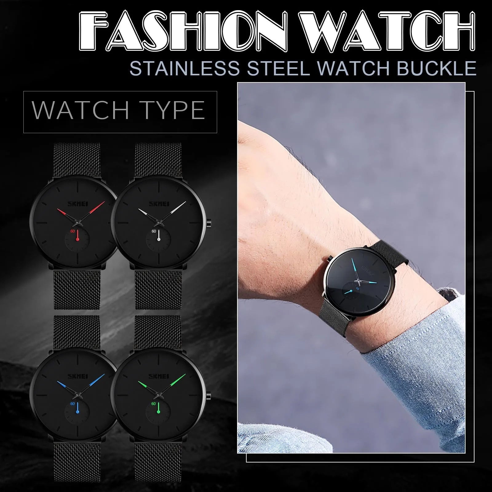 Beauty Youth Watch Men Wrist Watch Korean Trend Waterproof Stainless Steel Mesh Belt Watch Fashion Cool Black Men'S Quartz Watch