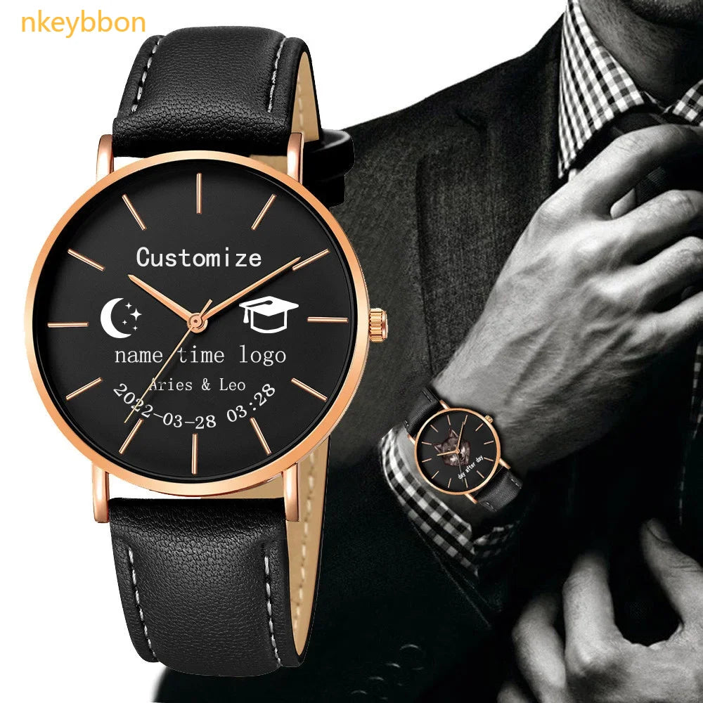 Trendy Custom Quartz Watch With Customizable Logo Personalize Women Men Gift