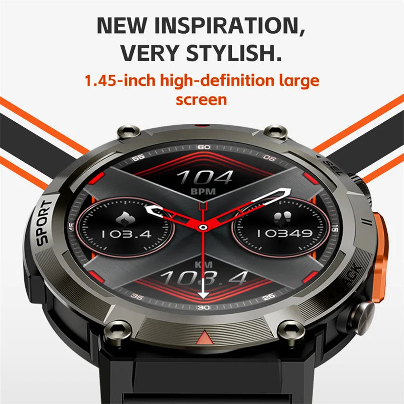 Lenovo Outdoor Sport Smart Watch Flashlight Bluetooth Call 1.45inch Screen Watches Fitness Tracker Health Monitor Men Smartwatch