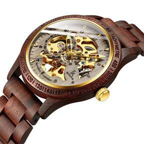 IK Colouring Top Brand Luxury Fashion Wood Mechanical Watches Men Wooden Automatic Self-Wind Wristwatches Men Skeleton Watches