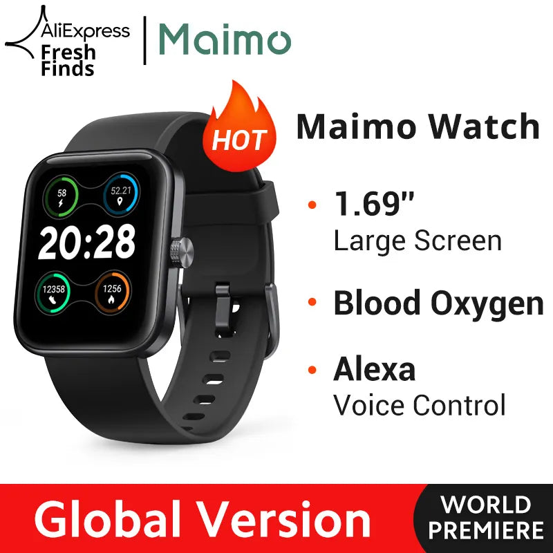 【World Premiere】Global Version Maimo Smart Watch 1.69" Blood Oxygen 10days Battery 5ATM Waterproof Alexa Voice Control Bracelet