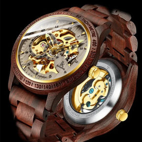 IK Colouring Top Brand Luxury Fashion Wood Mechanical Watches Men Wooden Automatic Self-Wind Wristwatches Men Skeleton Watches