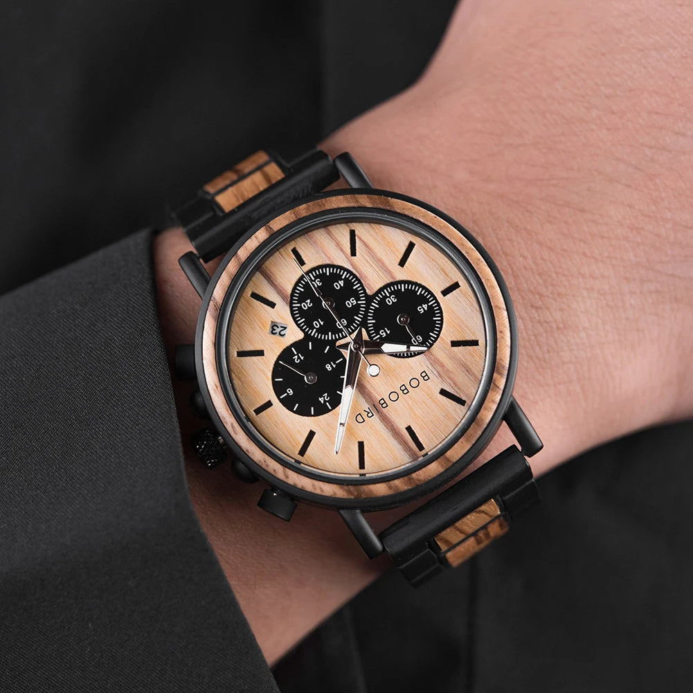 BOBO BIRD Wooden Men Watch Relogio Masculino Luminous Luxury Top Brand Chronograph Watches erkek kol saati Drop Shipping