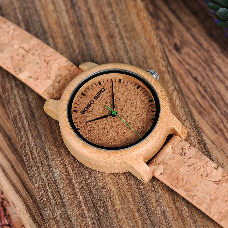 BOBO BIRD Lovers Watches Wooden Timepieces Handmade Cork Strap Bamboo Women Watch Luxury in Box Custom Logo Drop Shipping