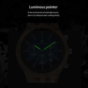 KUNHUANG Handmade Wooden Watch Multifunction Dial Mens Quartz Watch Luxury Luminous Chronograph Custom Logo relógio masculino