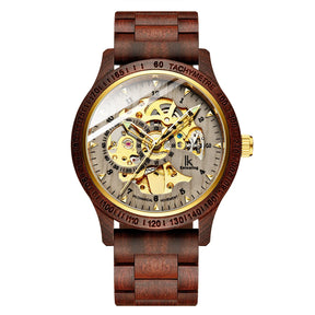 IK Colouring Top Brand Luxury Fashion Wood Mechanical Watches Men Wooden Automatic Self-Wind Wristwatches Men Skeleton Watches