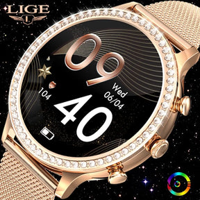 LIGE Fashion Smart Watch For Lady Bluetooth Call Blood Pressure DIY Custom Dial Sport Bracelet Waterproof Men Smartwatch Women