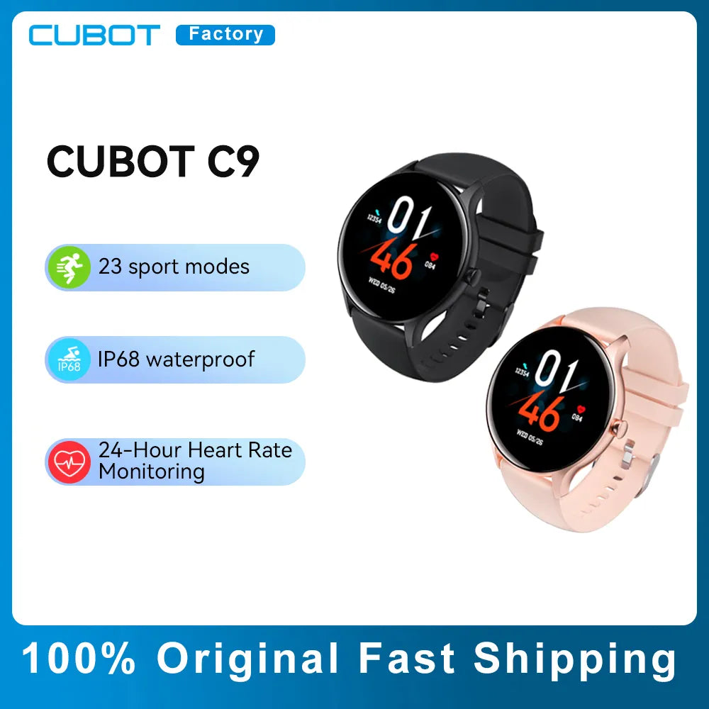 CUBOT C9 SmartWatch 1.28" Color Screen 23 Sport Modes Heart Rate Sleep Monitor IP68 Waterproof Sport Smart Watch for Men Women