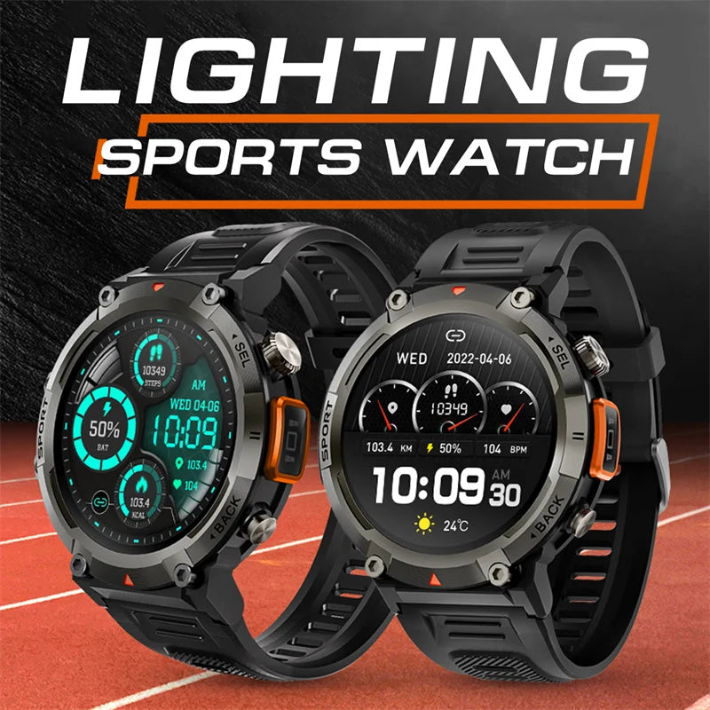 Lenovo Outdoor Sport Smart Watch Flashlight Bluetooth Call 1.45inch Screen Watches Fitness Tracker Health Monitor Men Smartwatch